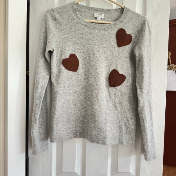J.Crew Gray Sweater with Leather Heart Appliqué – Size XS - Picture 1 of 9